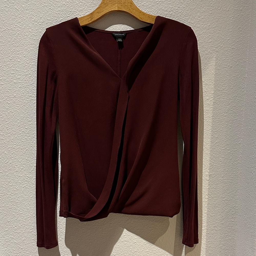 Ann Taylor Rich Burgundy Long Sleeve Blouse